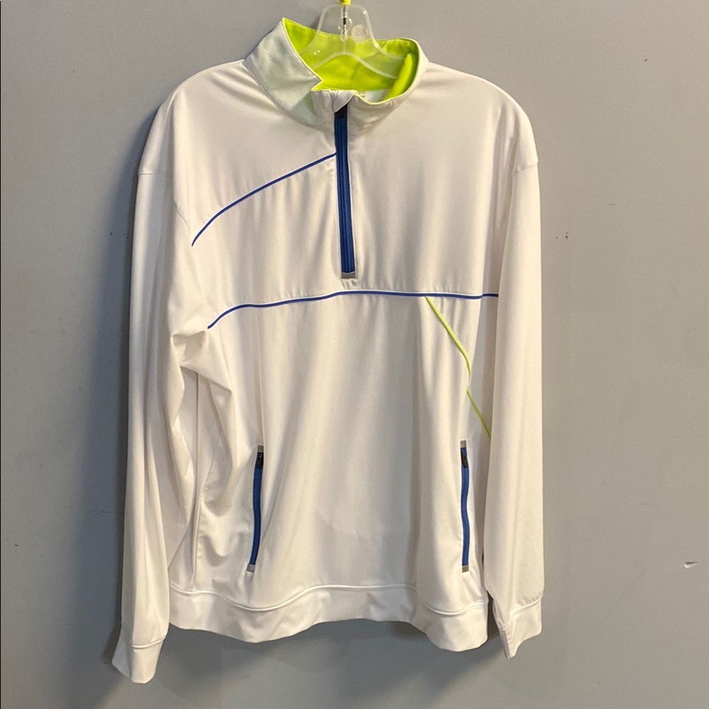 Cutter & Buck Lightweight White and Blue 1/4 zip jacket